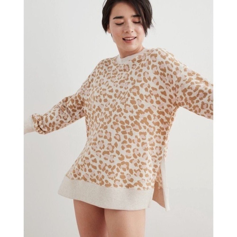 AERIE OVERSIZED Leopard Print Crew Neck Sweater